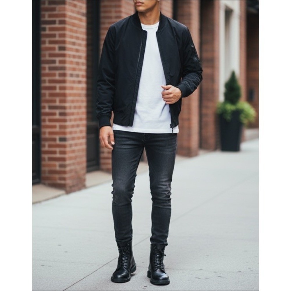 Banana Republic Mens Full Zip Tech Motion Bomber Jacket Black XS